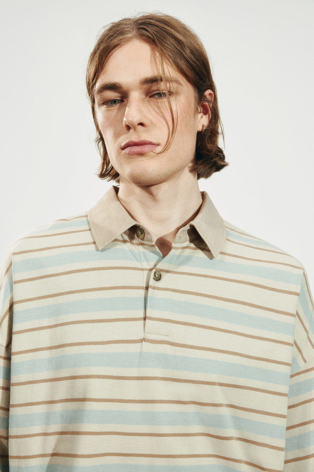Футболка-поло оверсайз в полоску - цвет бежевый - 7