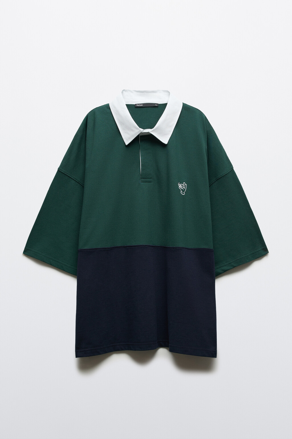 футболка-поло оверсайз с вышивкой и контрастным воротником - цвет зеленый - 7