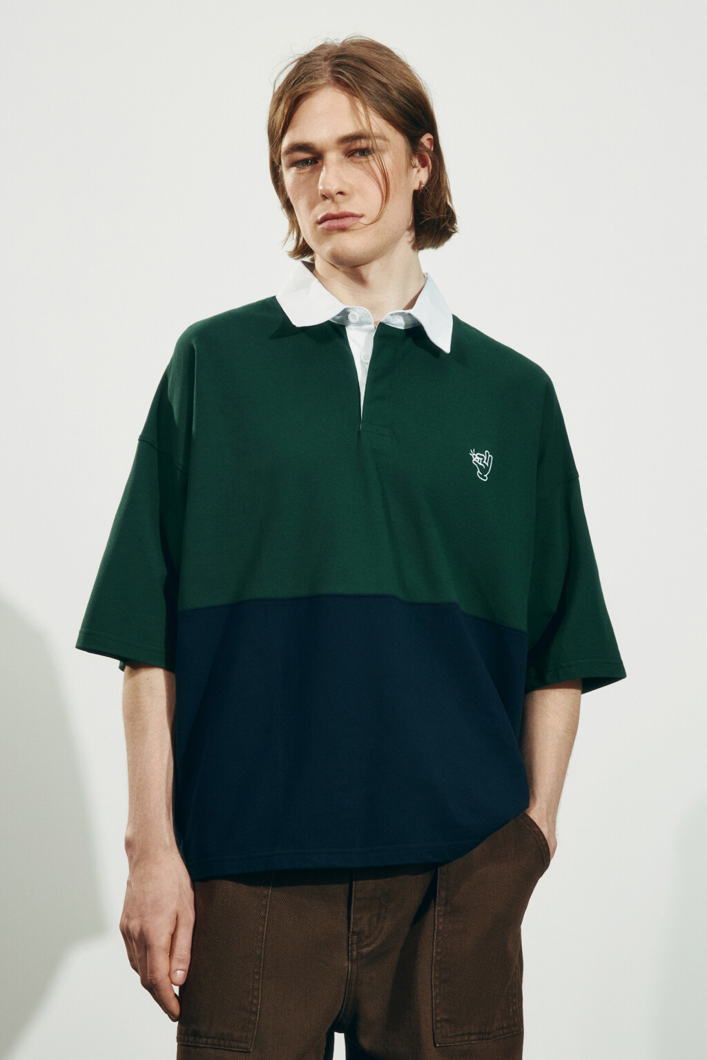 футболка-поло оверсайз с вышивкой и контрастным воротником - цвет зеленый - 2