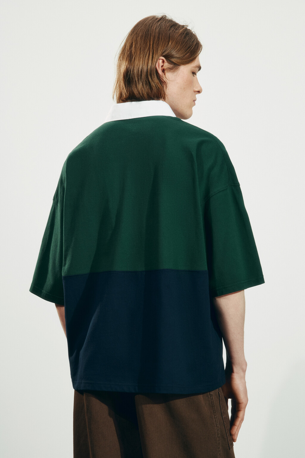 футболка-поло оверсайз с вышивкой и контрастным воротником - цвет зеленый - 3