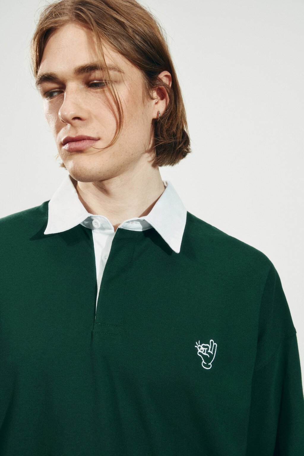 футболка-поло оверсайз с вышивкой и контрастным воротником - цвет зеленый - 6