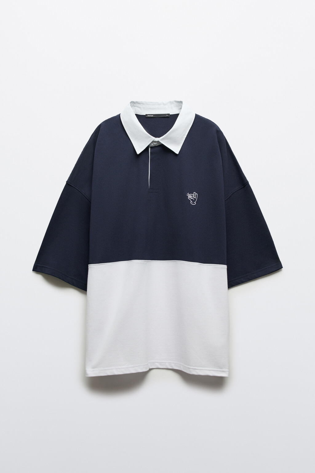 футболка-поло оверсайз с вышивкой и контрастным воротником - цвет синий - 7