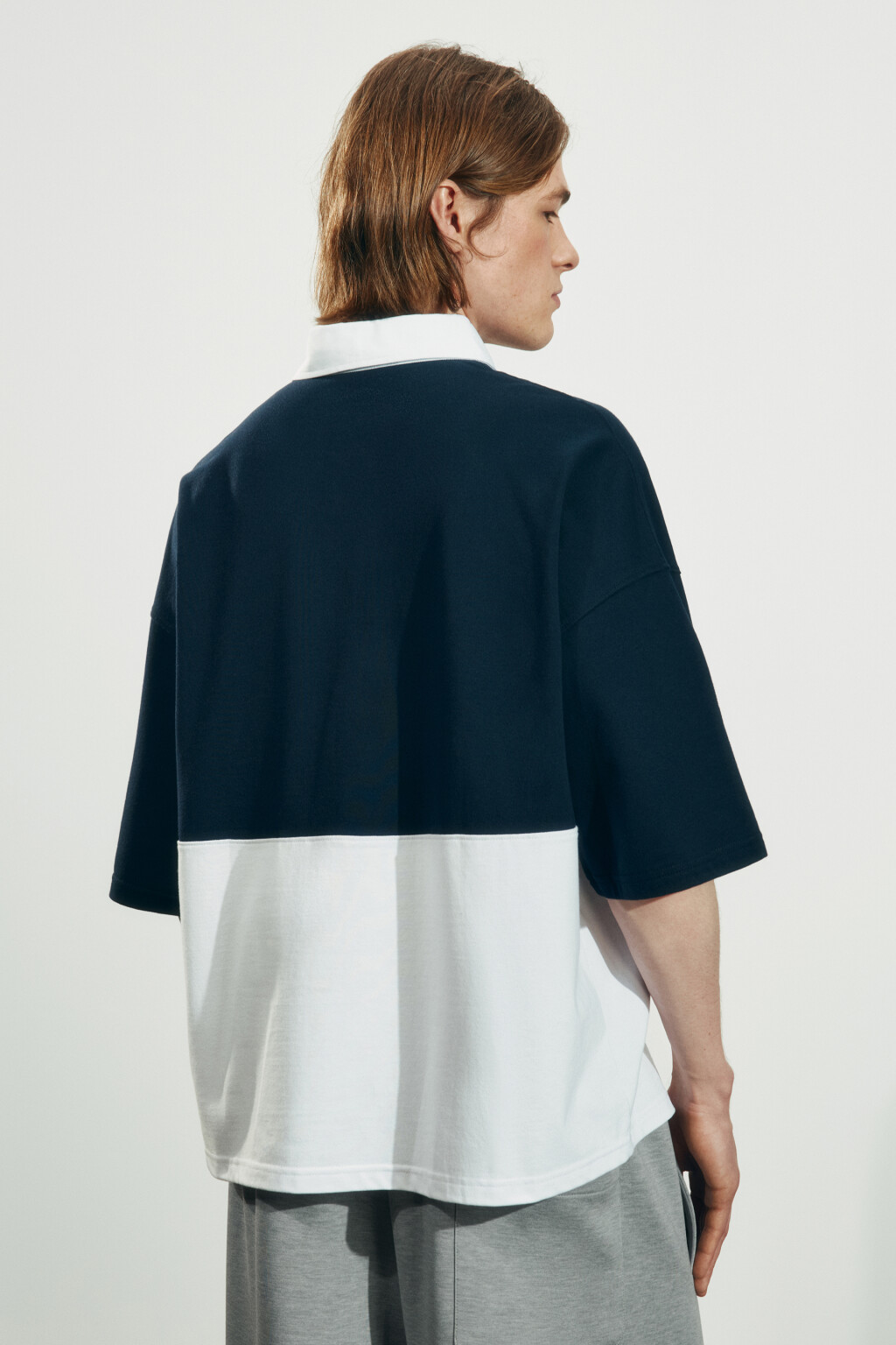 футболка-поло оверсайз с вышивкой и контрастным воротником - цвет синий - 3