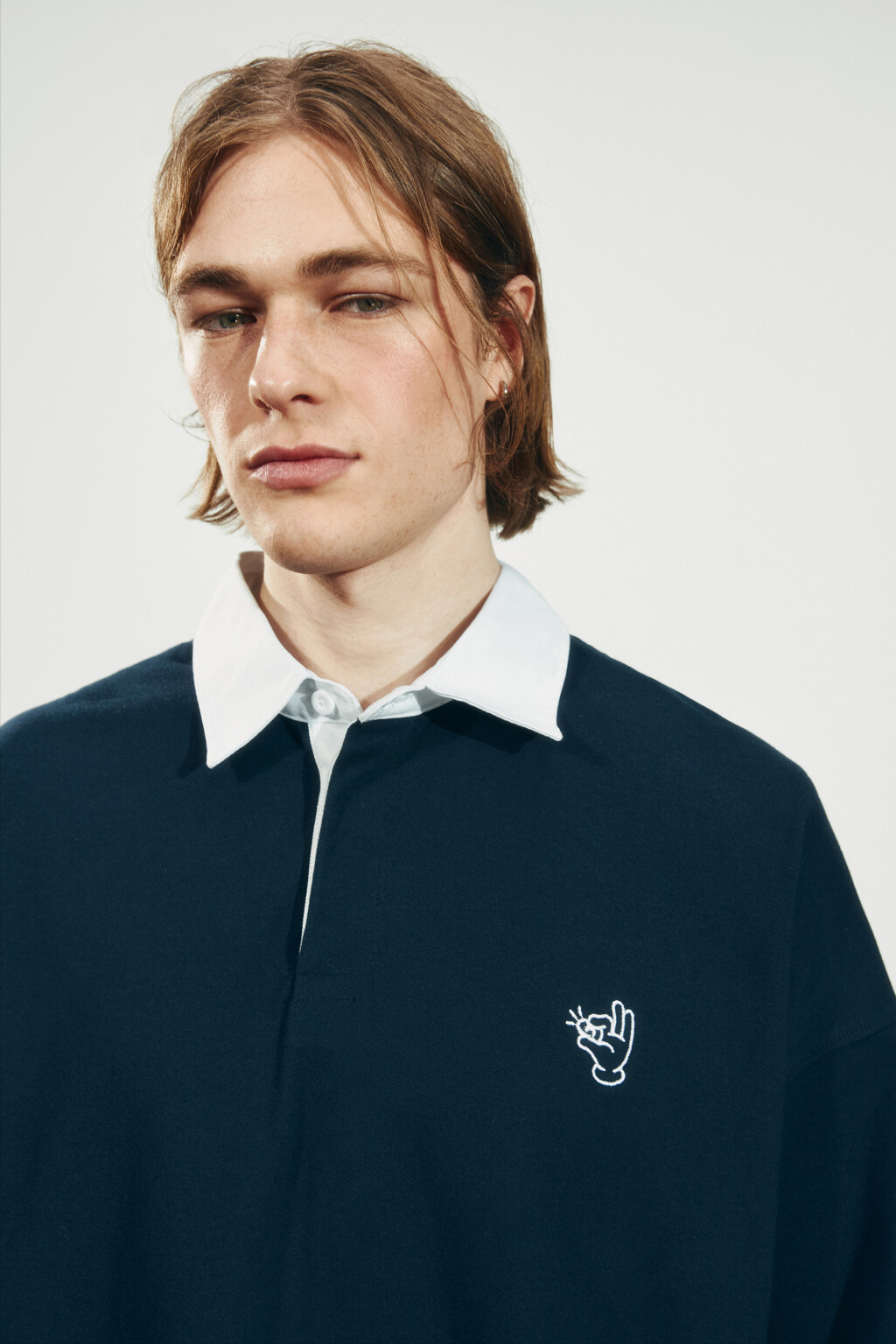 футболка-поло оверсайз с вышивкой и контрастным воротником - цвет синий - 6