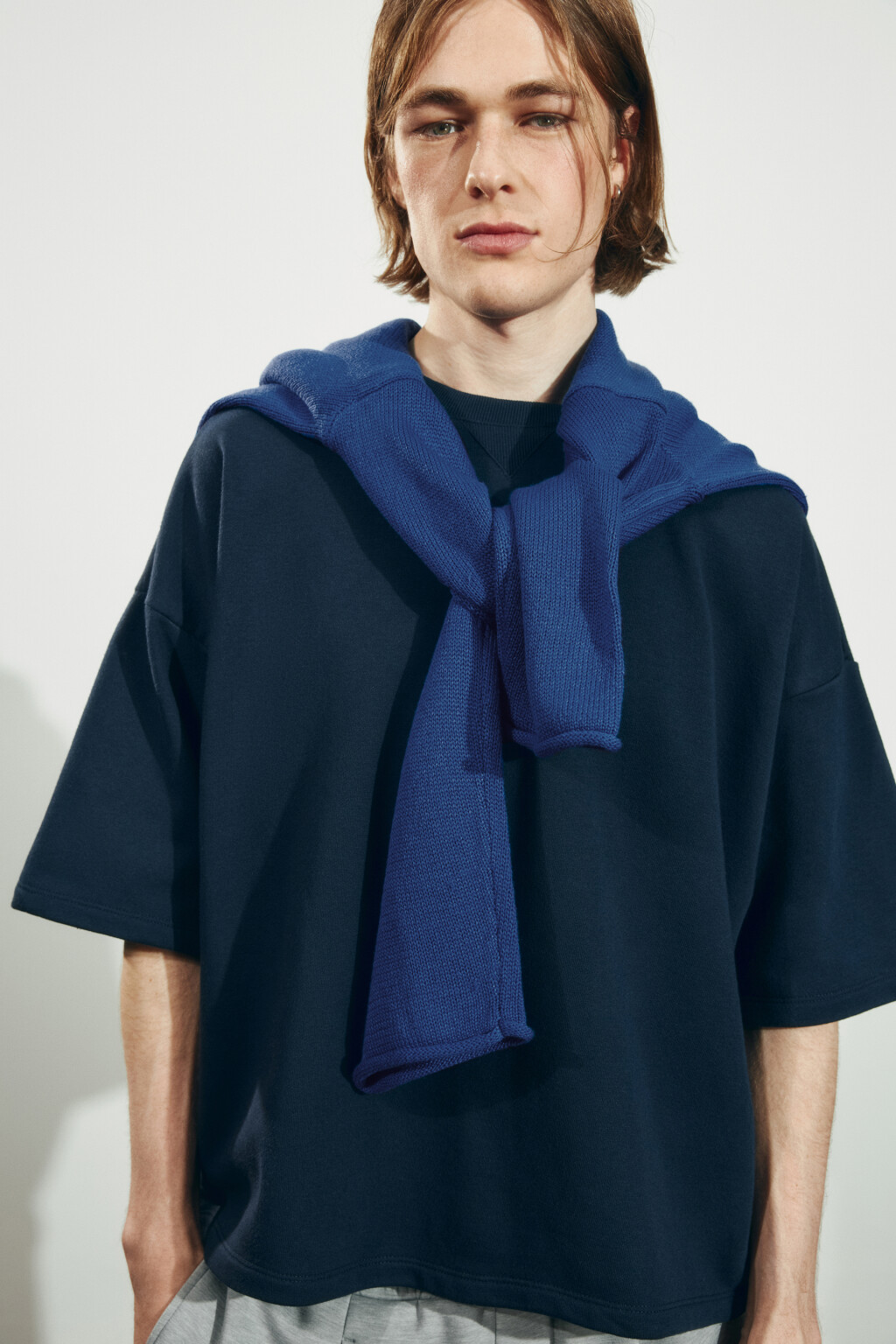 Футболка оверсайз из футера - цвет синий - 1