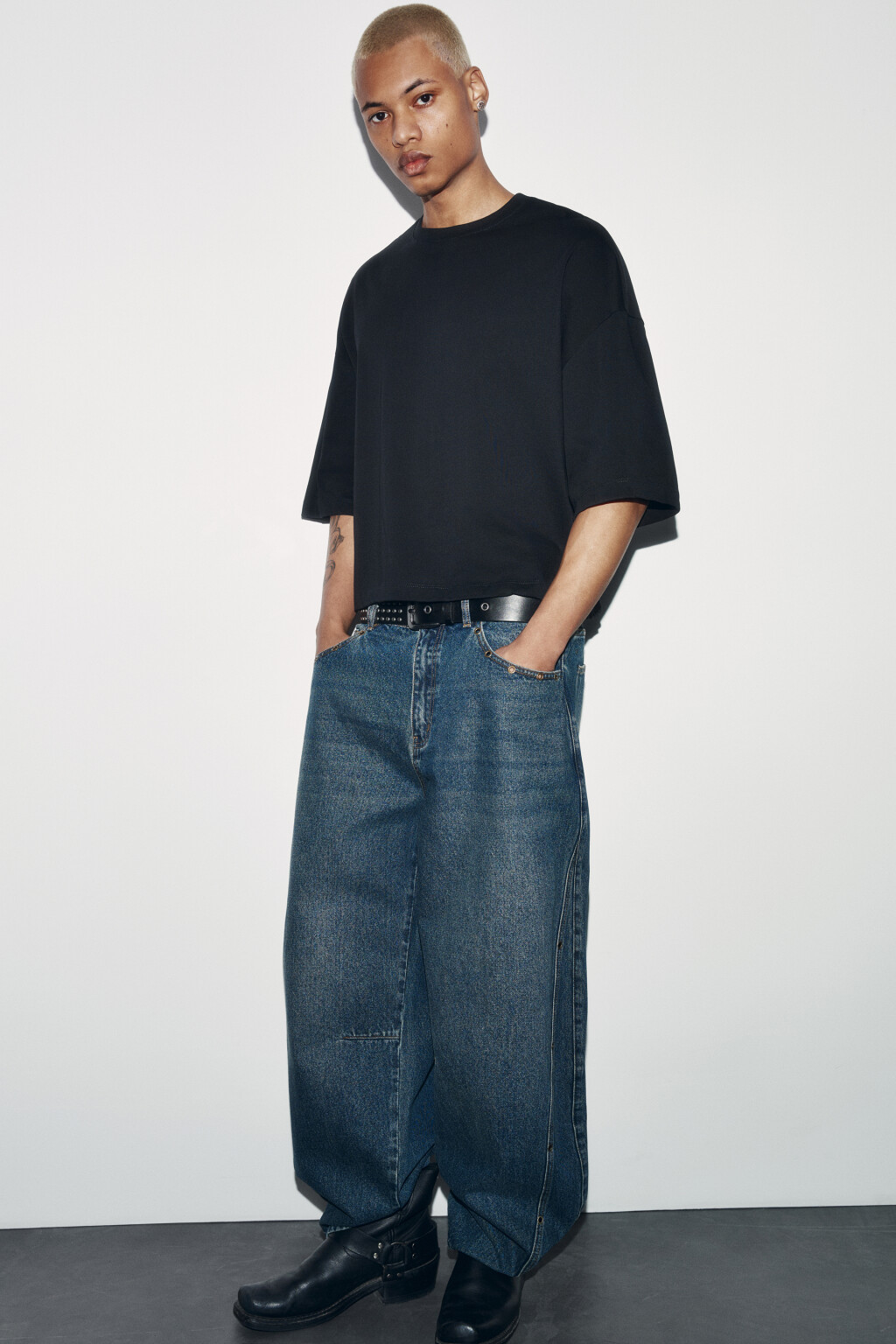 Футболка хлопковая оверсайз плотная - цвет черный - 1