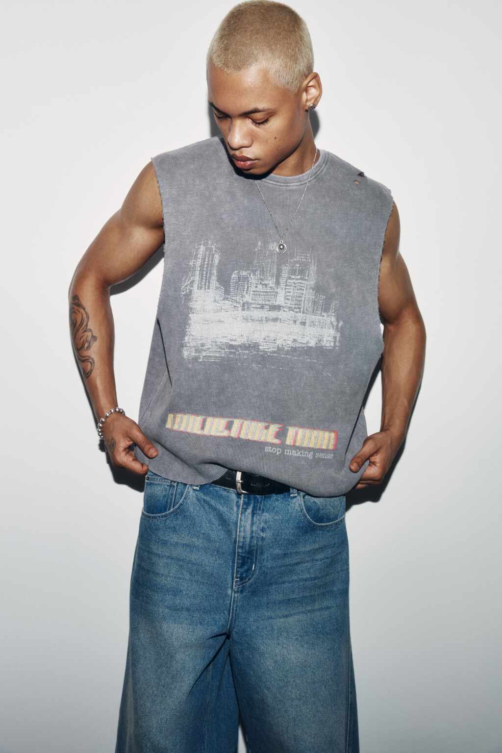 Майка-топ хлопковая с принтом - цвет серый - 1