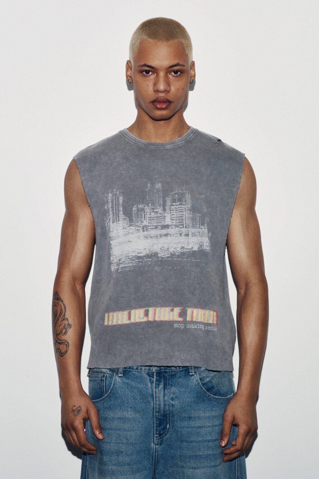 Майка-топ хлопковая с принтом - цвет серый - 3