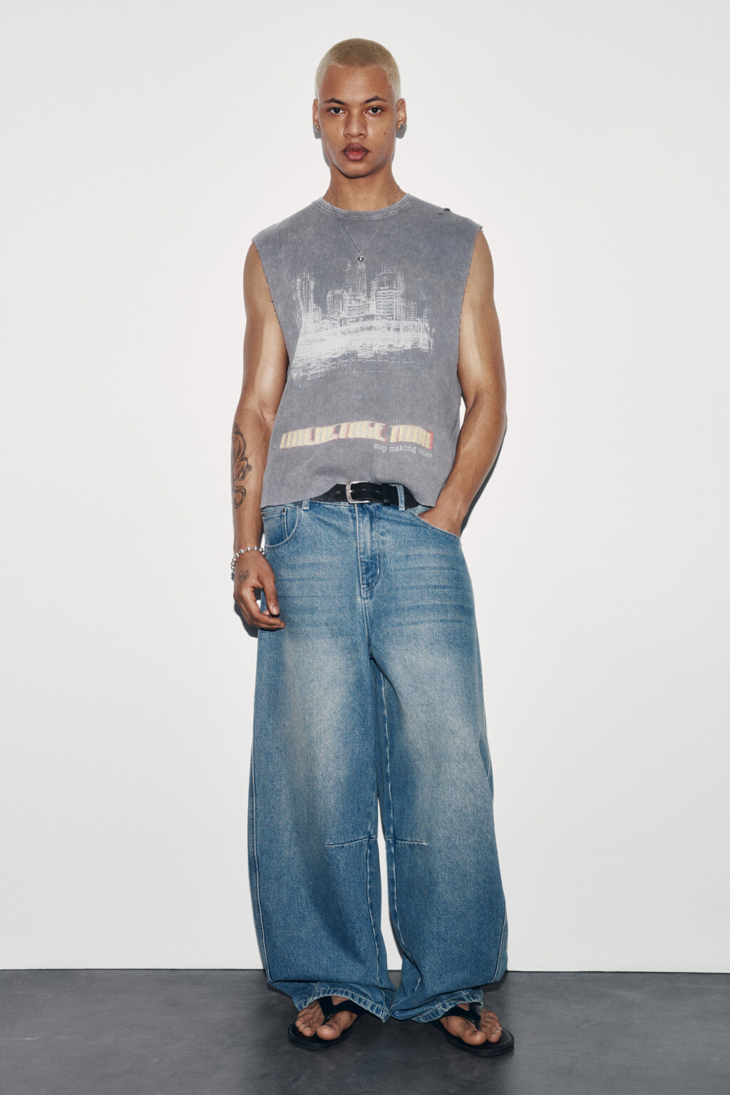 Майка-топ хлопковая с принтом - цвет серый - 5