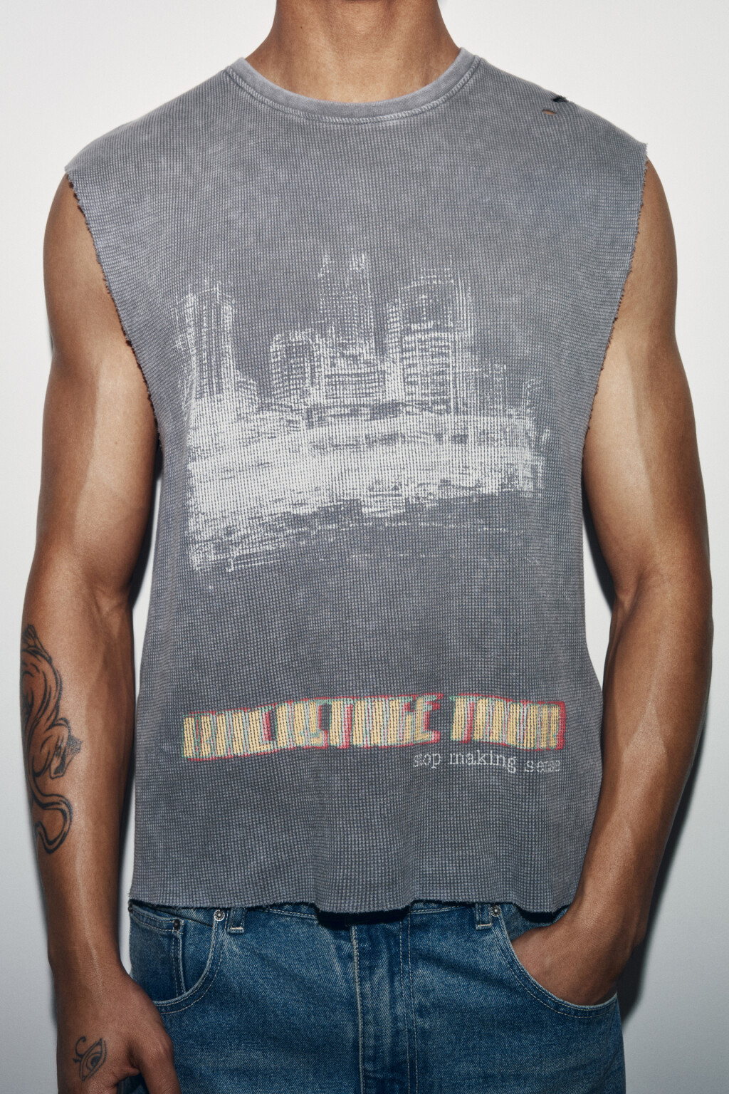 Майка-топ хлопковая с принтом - цвет серый - 6