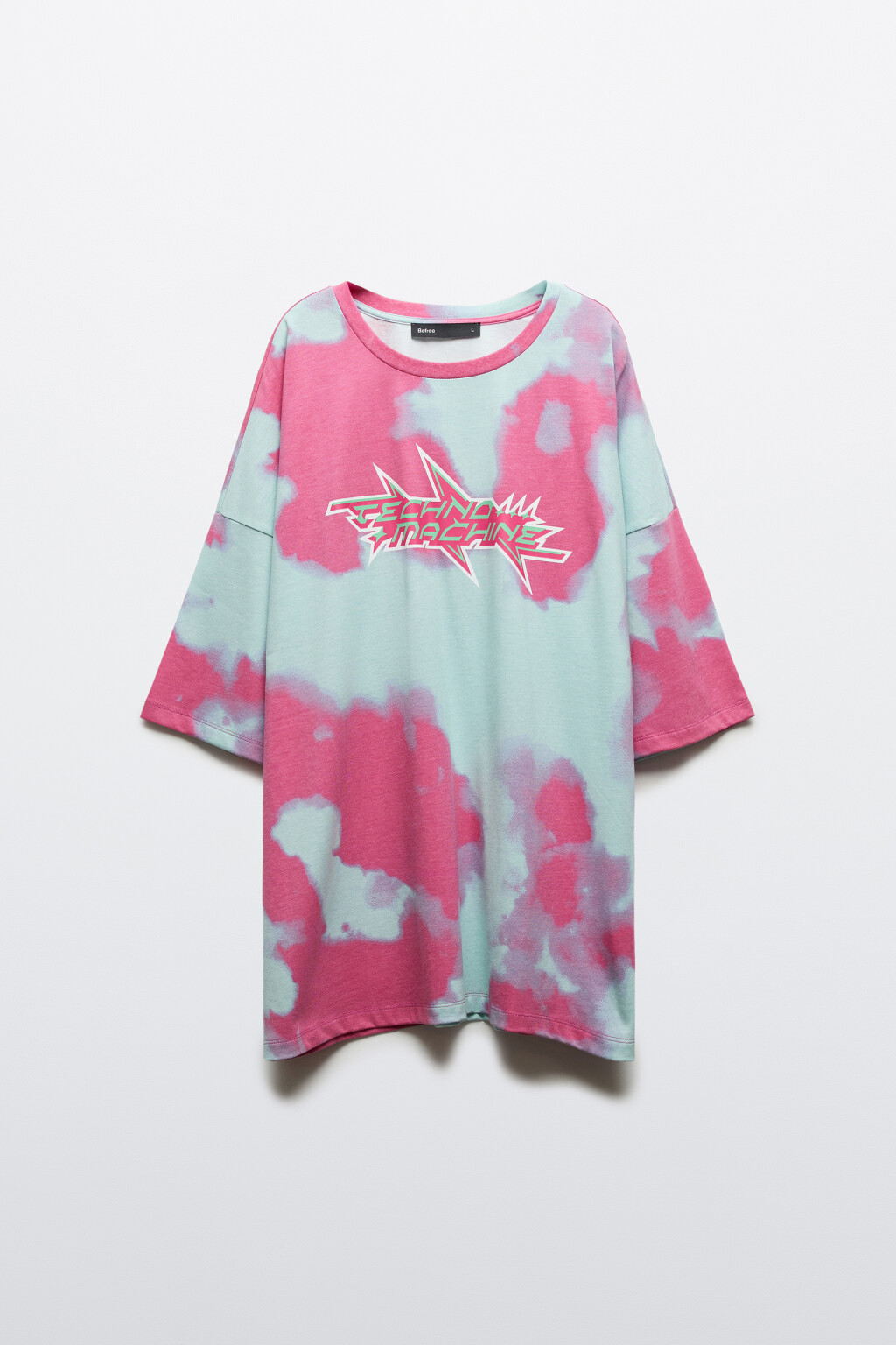 Футболка хлопковая с эффектом тай-дай и принтом - цвет голубой - 1