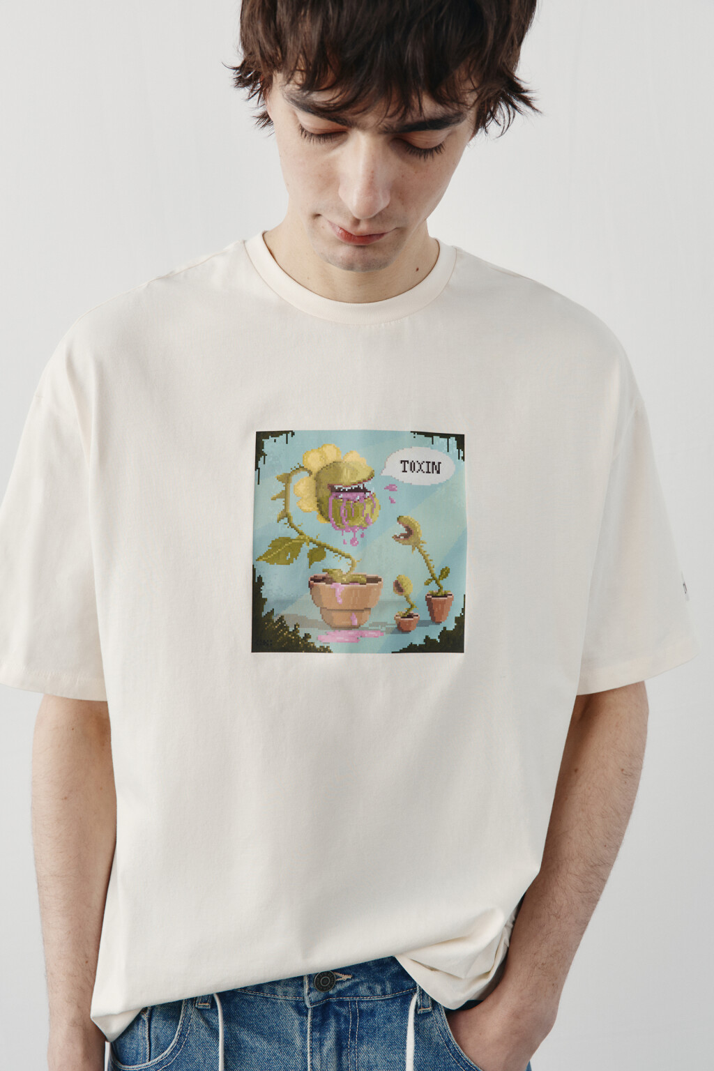 Футболка хлопковая с принтом - цвет бежевый - 2