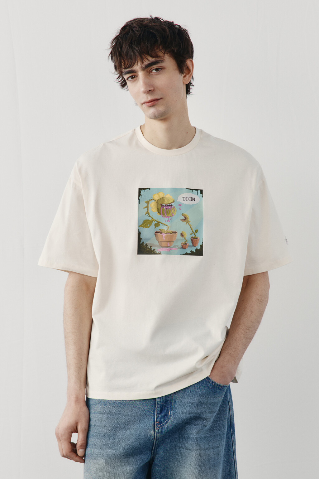 Футболка хлопковая с принтом - цвет бежевый - 3