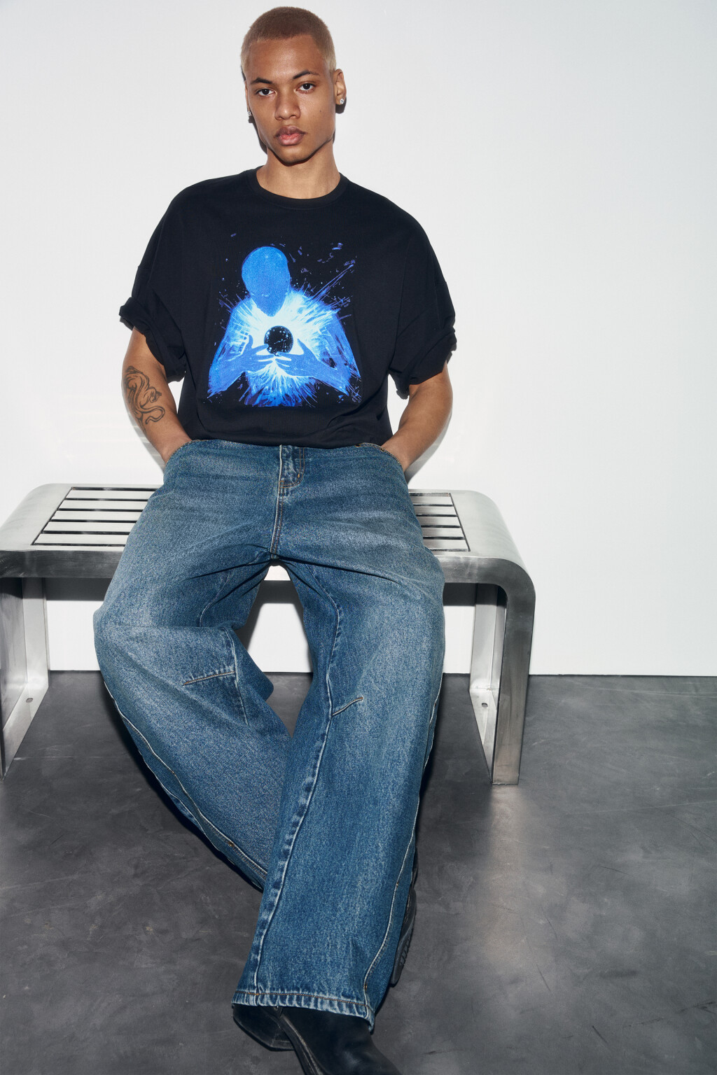 Футболка хлопковая с принтом - цвет черный - 1