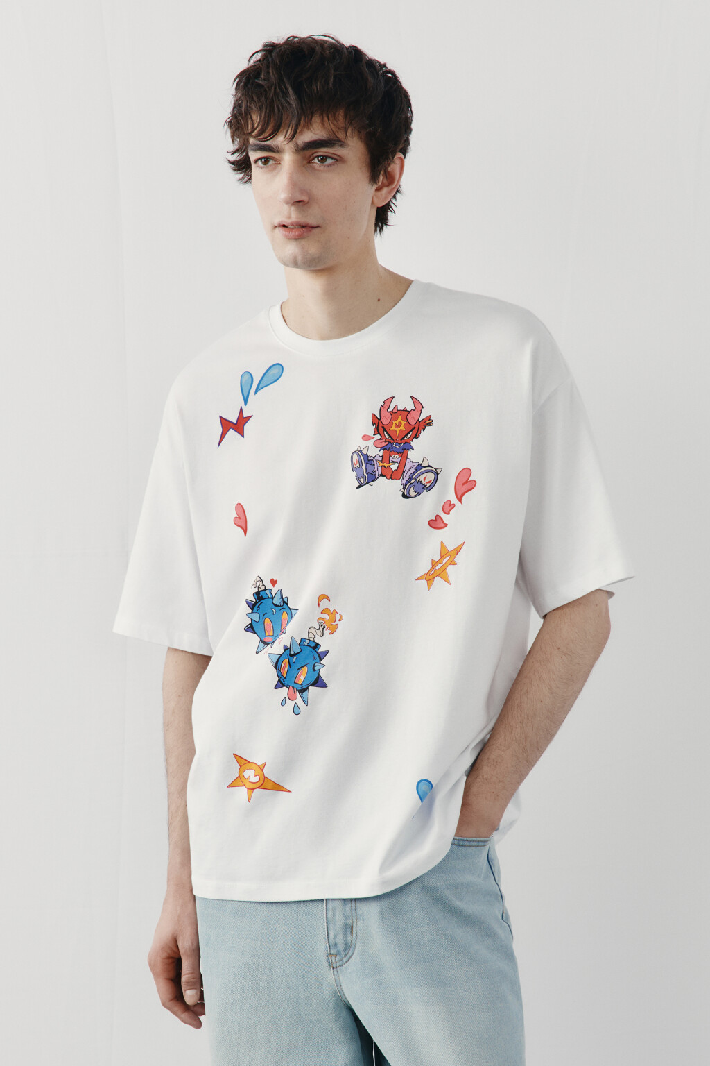 Футболка хлопковая с принтом - цвет белый - 2