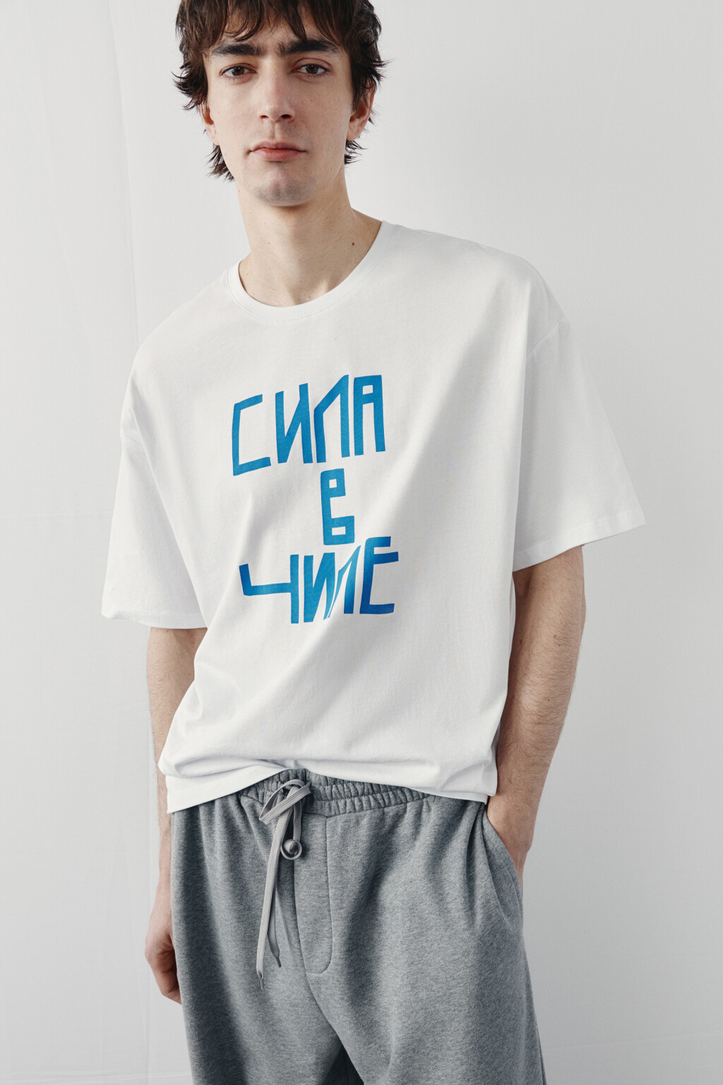 Футболка хлопковая с надписью - цвет белый - 1