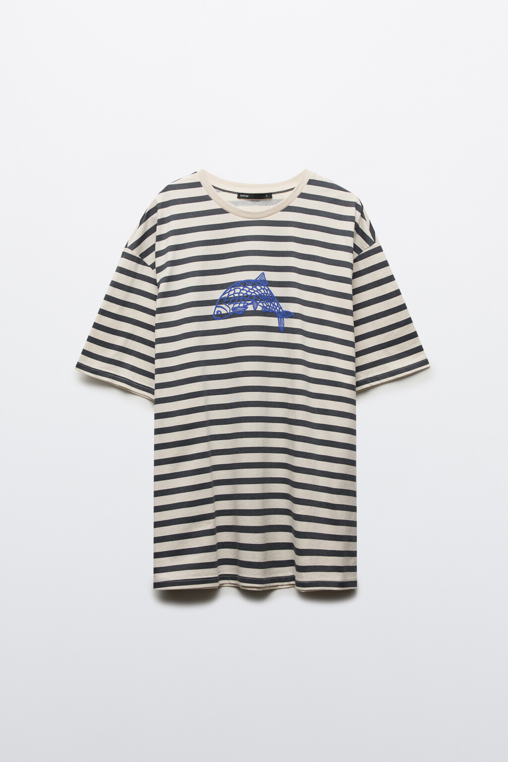 Футболка хлопковая в полоску с принтом-рыбой - цвет белый - 8