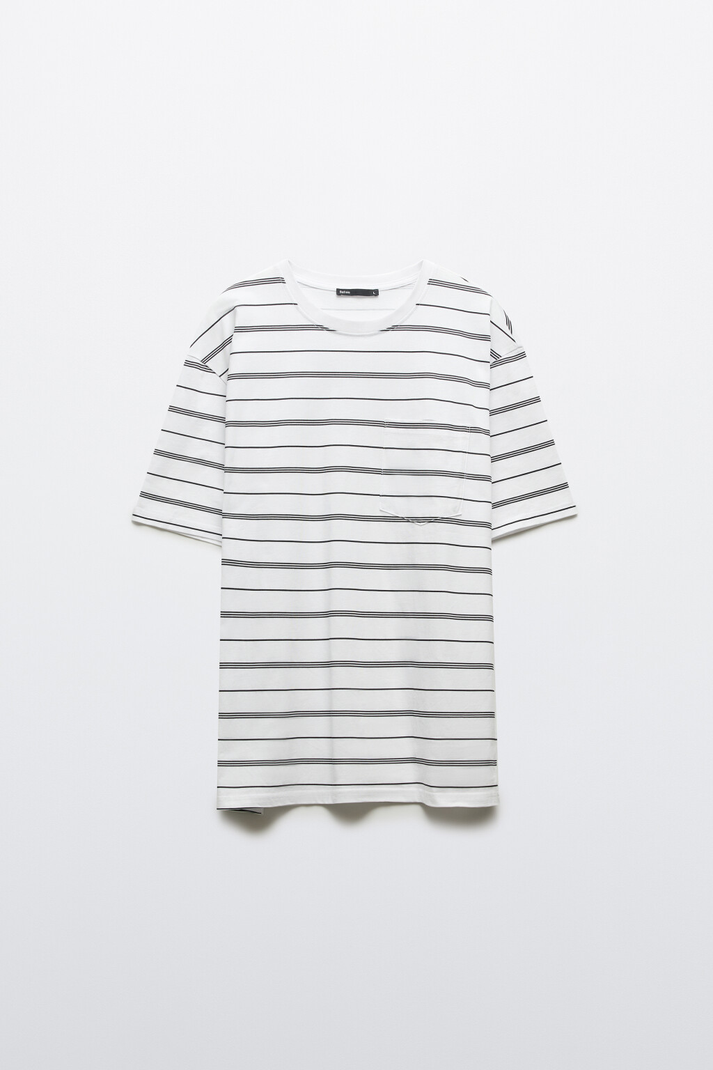 Футболка хлопковая в полоску с нагрудным карманом - цвет белый - 1