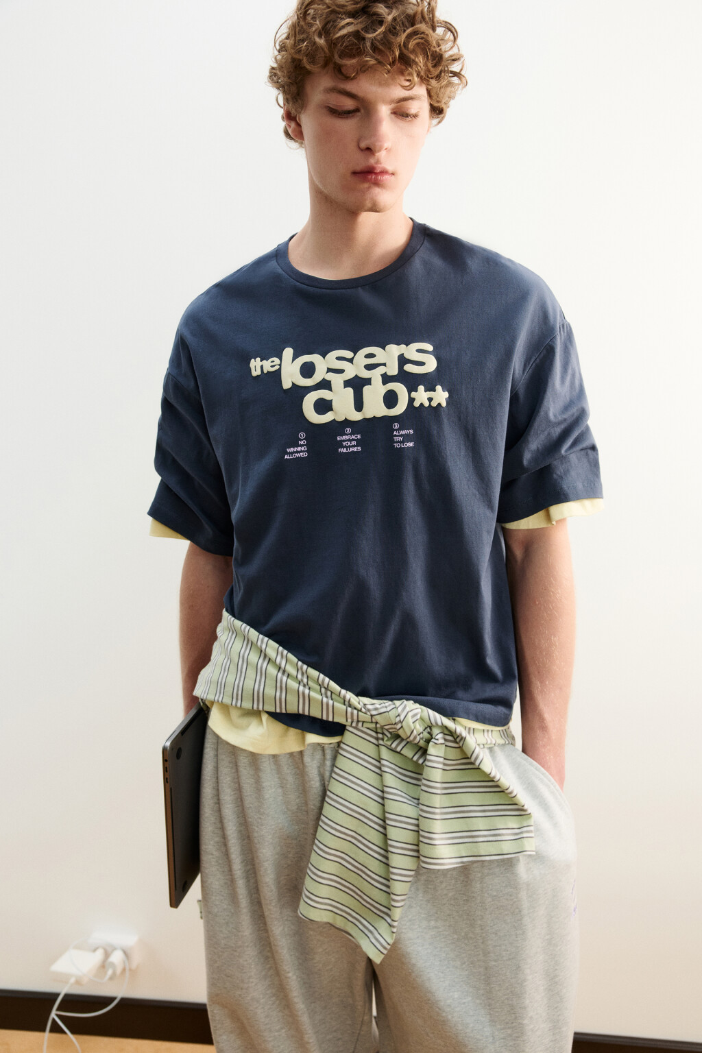 Футболка хлопковая с принтом - цвет серый - 1