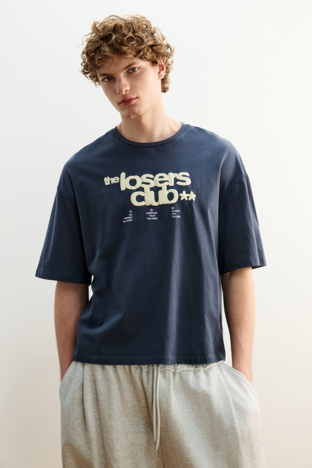 Футболка хлопковая с принтом - цвет серый - 2