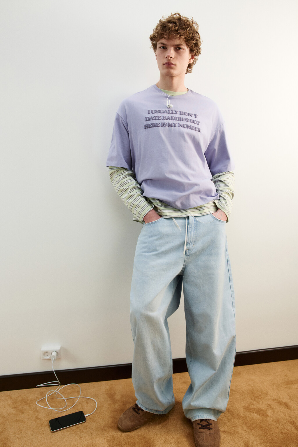 Футболка хлопковая с принтом - цвет сиреневый - 1