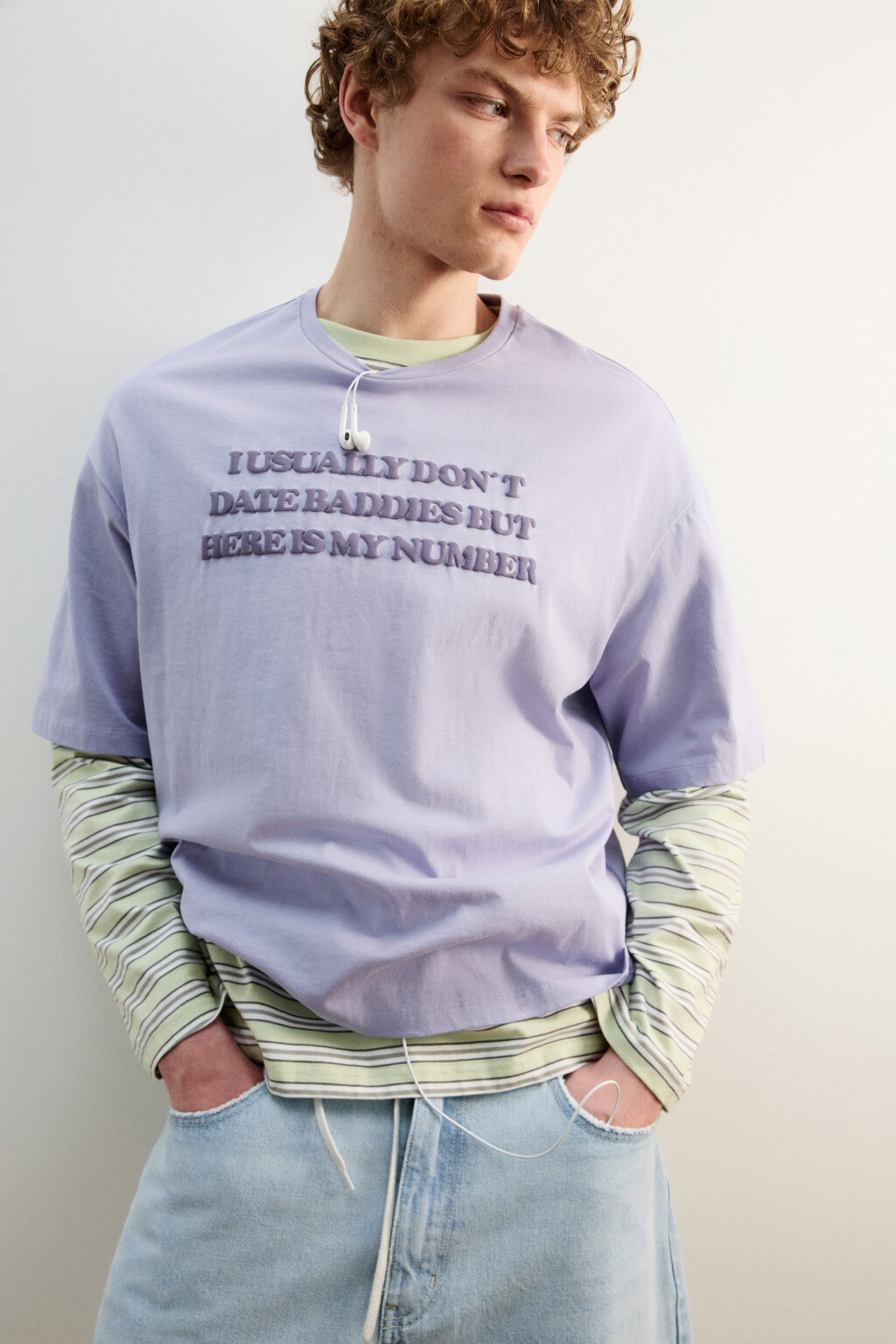 Футболка хлопковая с принтом - цвет сиреневый - 2