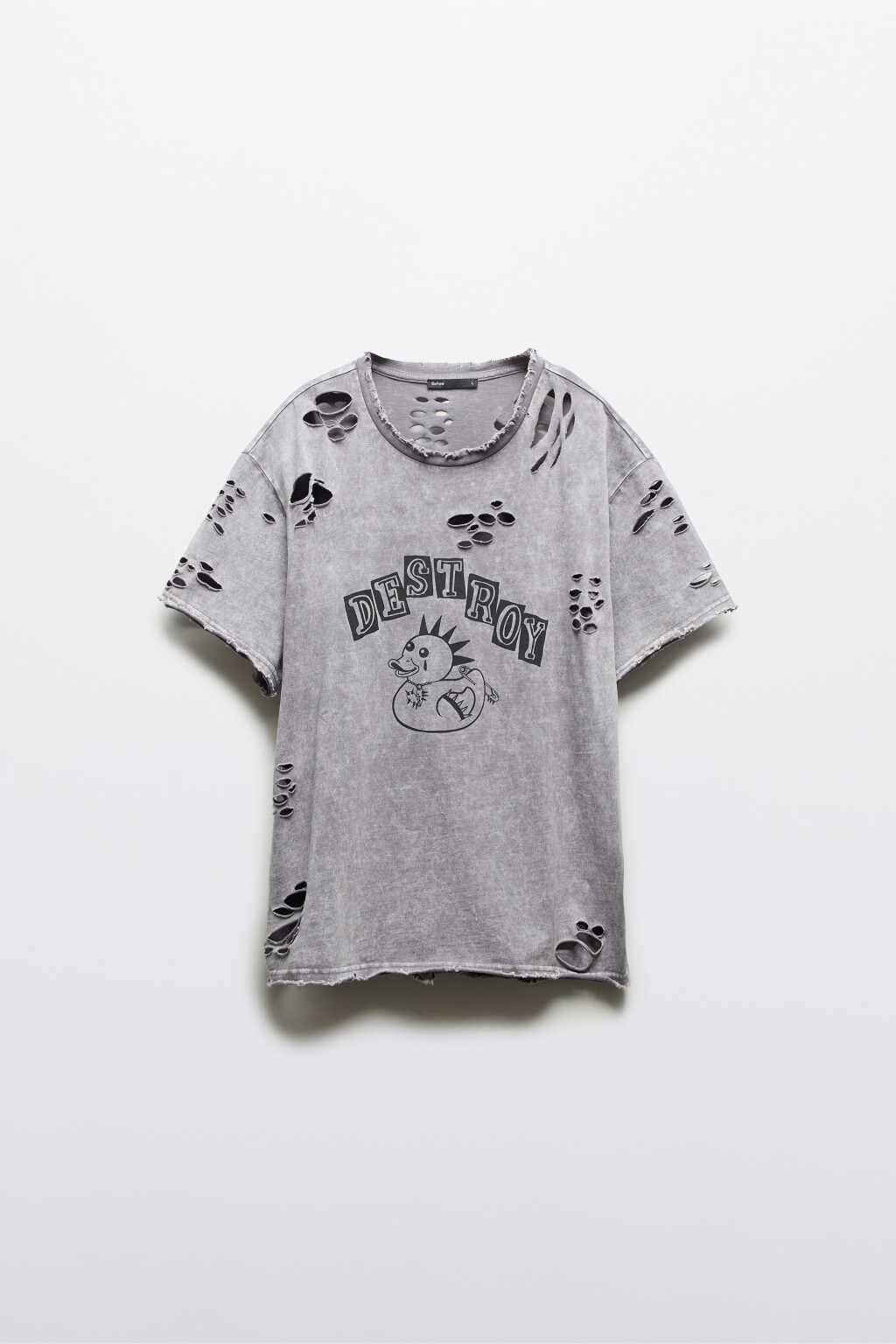 Футболка хлопковая рваная с принтом - цвет серый - 8