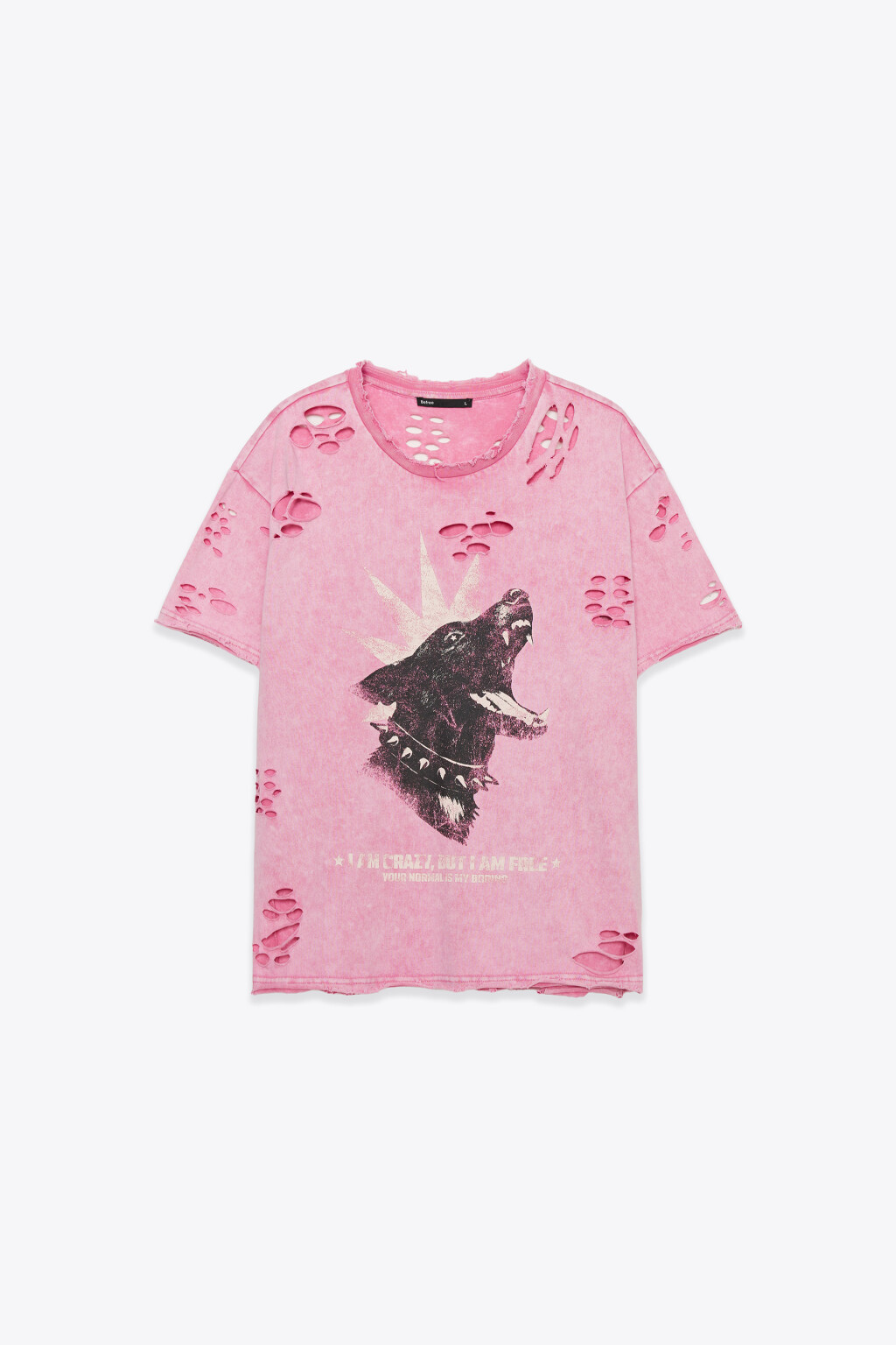 Футболка хлопковая рваная с принтом - цвет розовый - 7