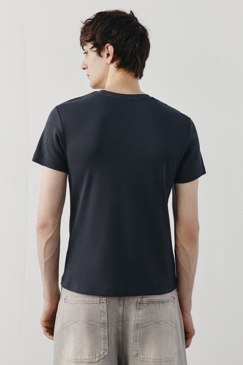 Футболка приталенная базовая в рубчик - цвет серый - 3