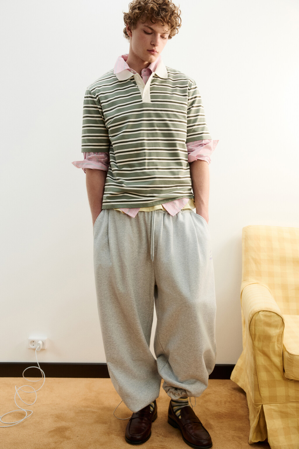 Футболка-поло полуприлегающая в полоску - цвет зеленый - 1