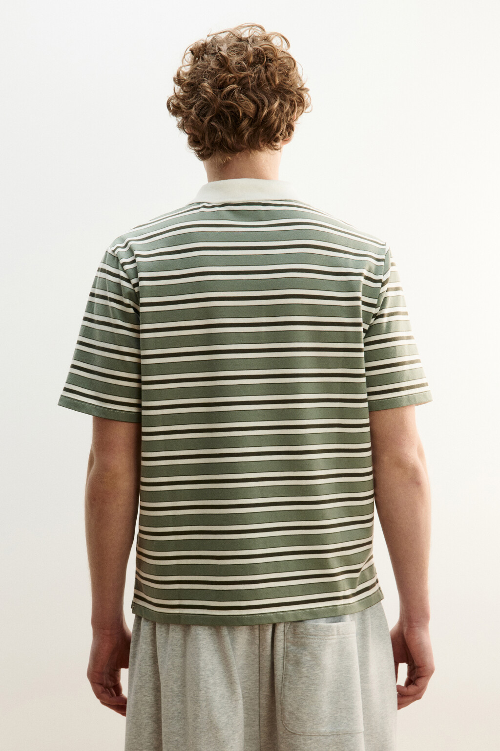 Футболка-поло полуприлегающая в полоску - цвет зеленый - 3