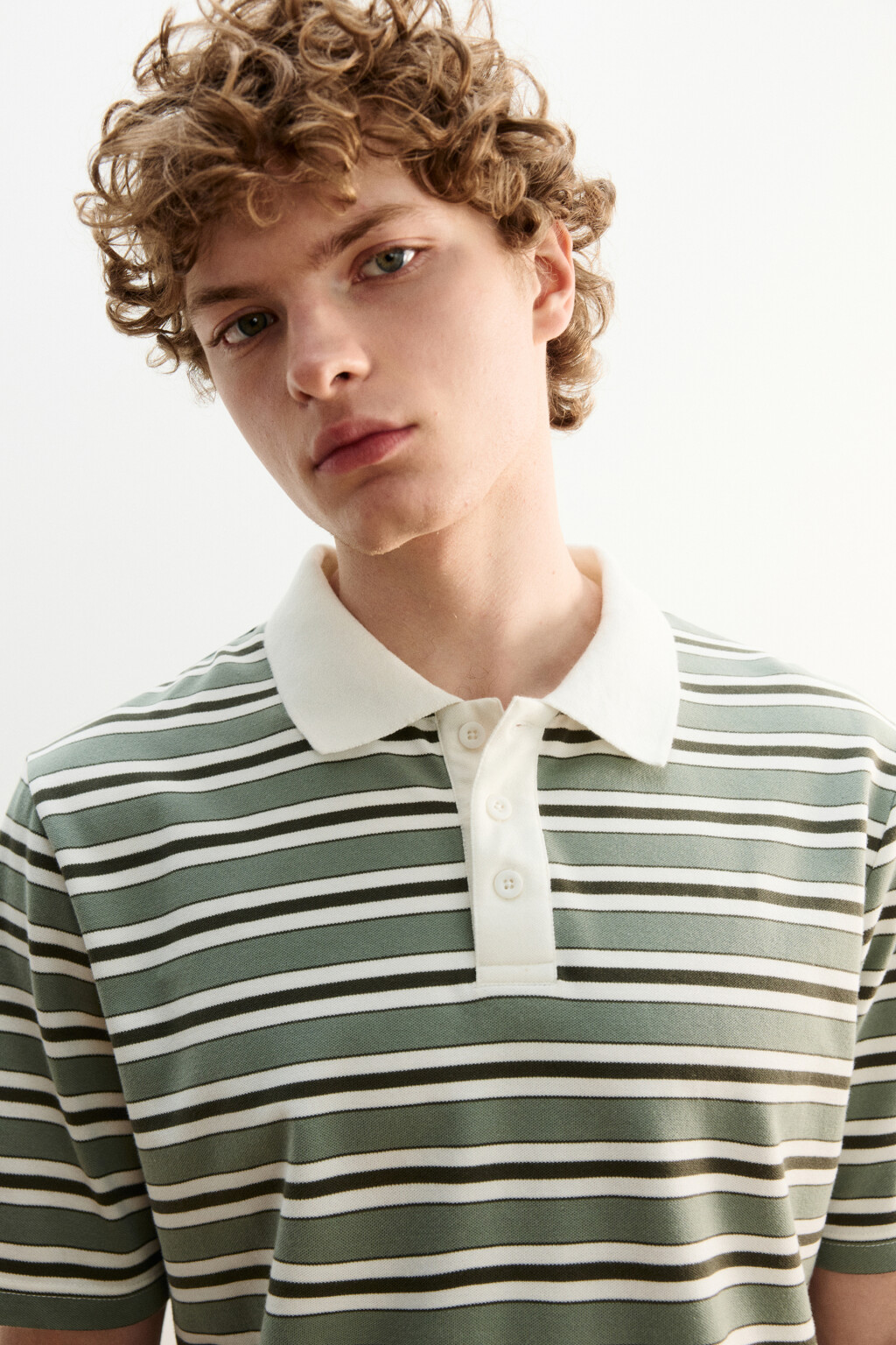 Футболка-поло полуприлегающая в полоску - цвет зеленый - 5