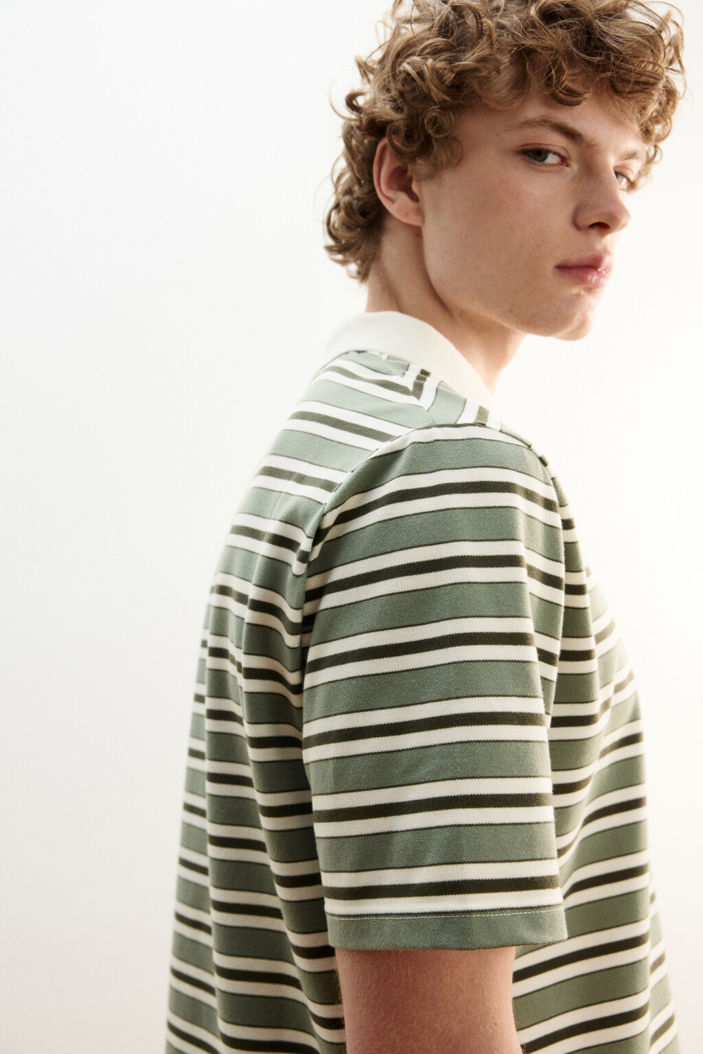 Футболка-поло полуприлегающая в полоску - цвет зеленый - 6