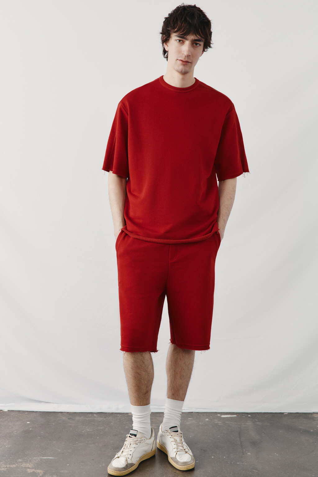 Футболка хлопковая оверсайз с необработанными краями - цвет бордовый - 1