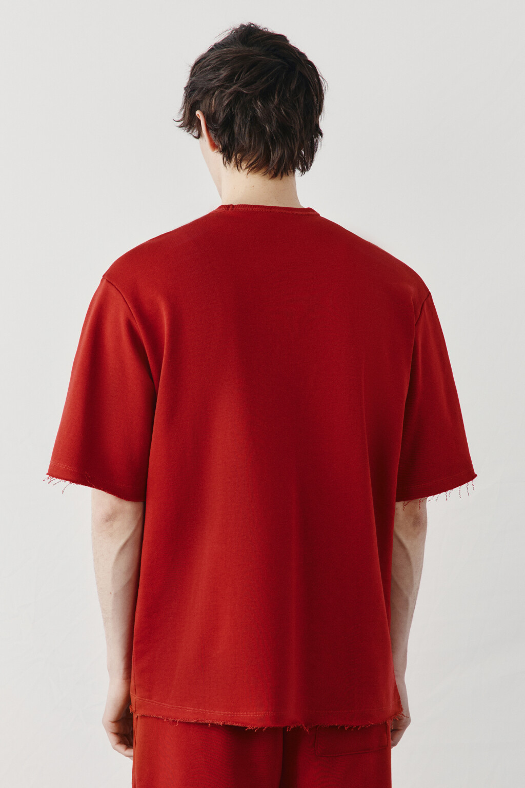 Футболка хлопковая оверсайз с необработанными краями - цвет бордовый - 3