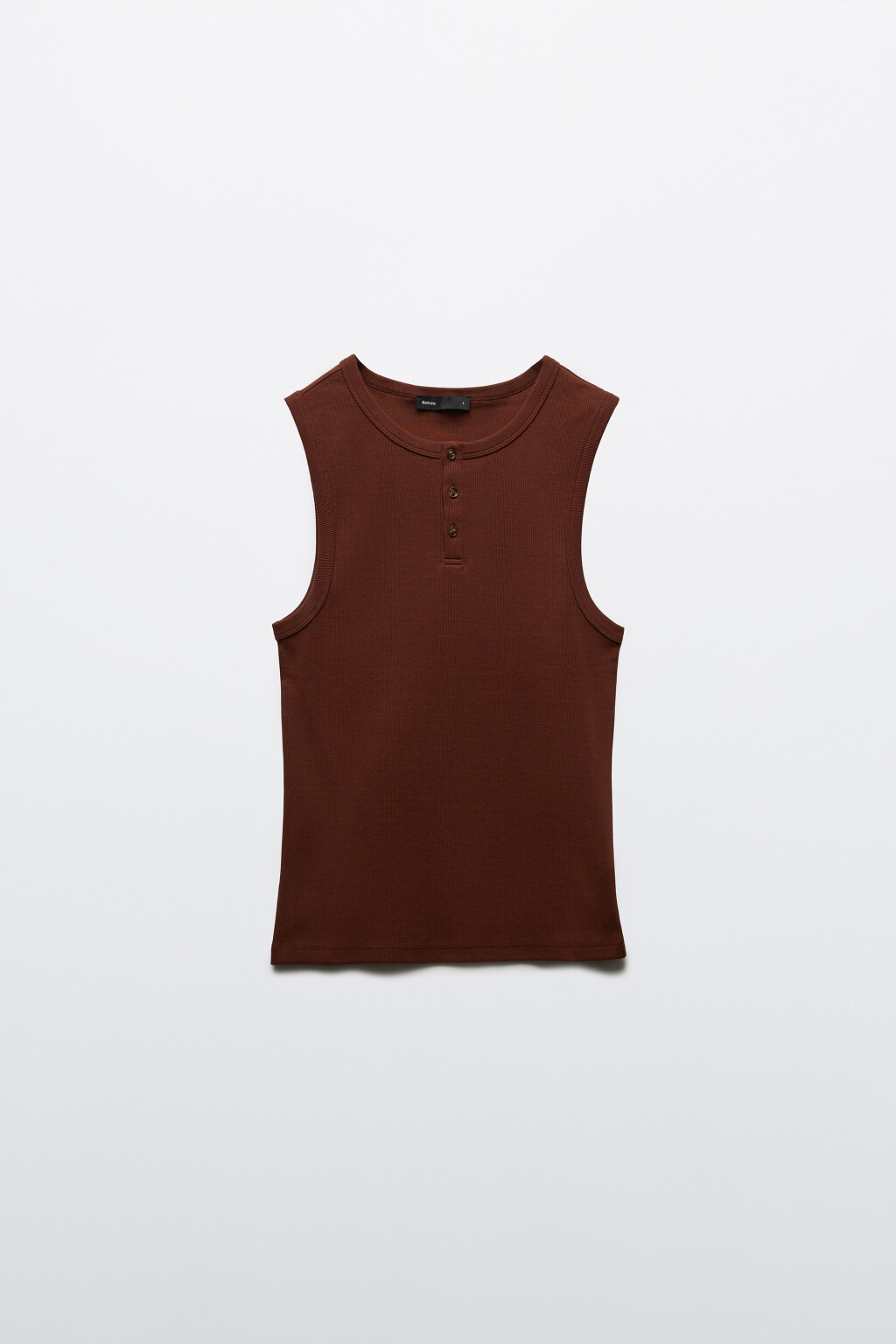 Майка хлопковая приталенная на пуговицах в рубчик - цвет коричневый - 7