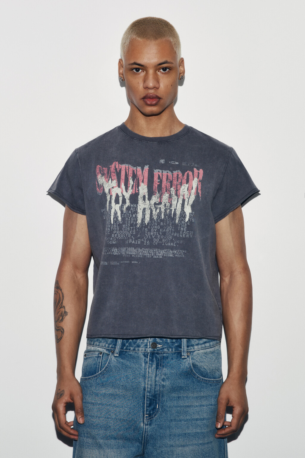 Футболка хлопковая с принтом - цвет серый - 2