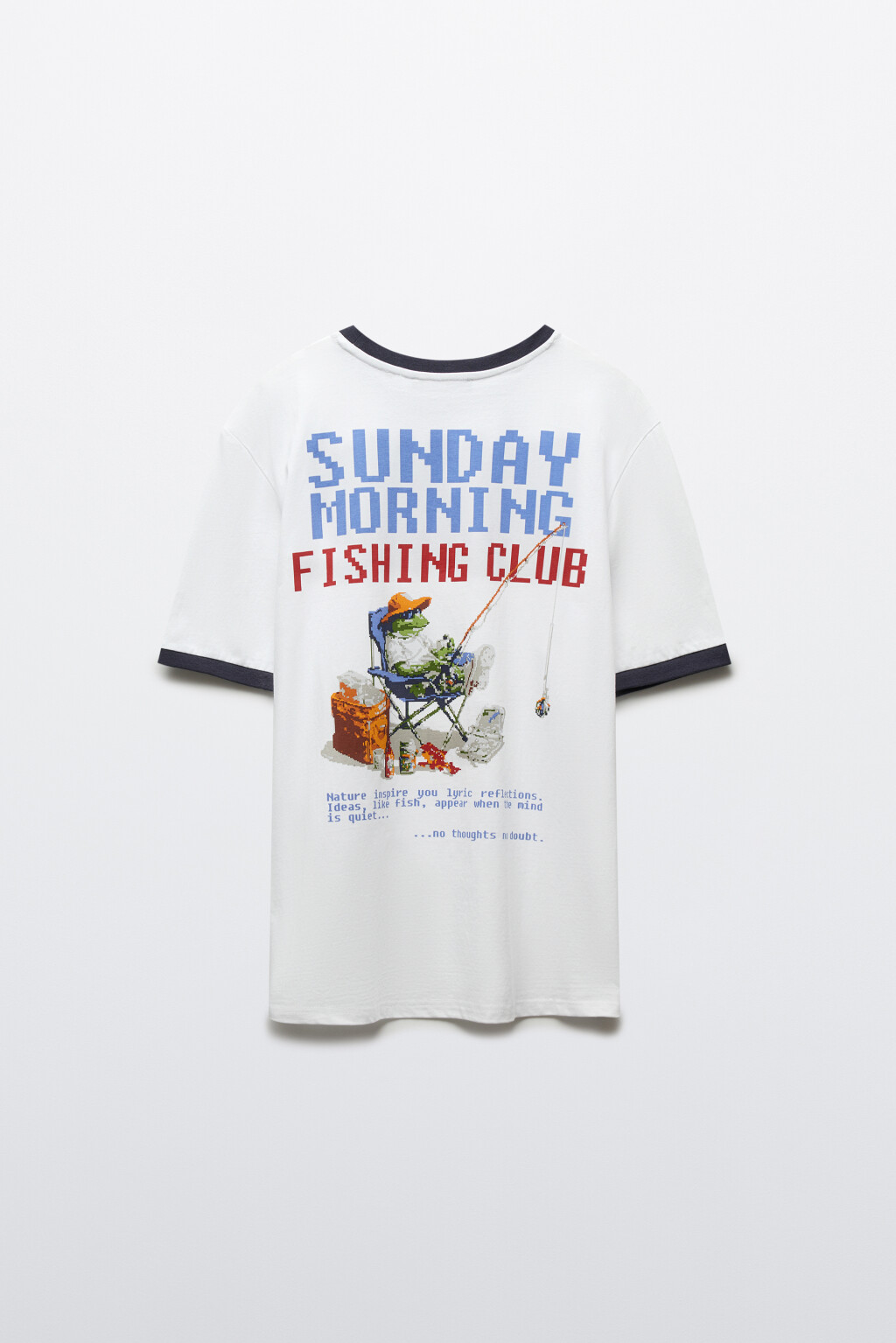 Футболка хлопковая с контрастной окантовкой и принтом - цвет белый - 2