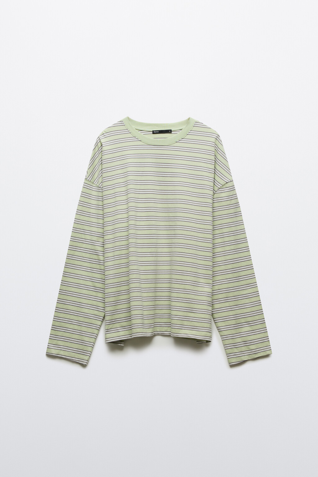 Лонгслив хлопковый прямой в полоску - цвет зеленый - 7