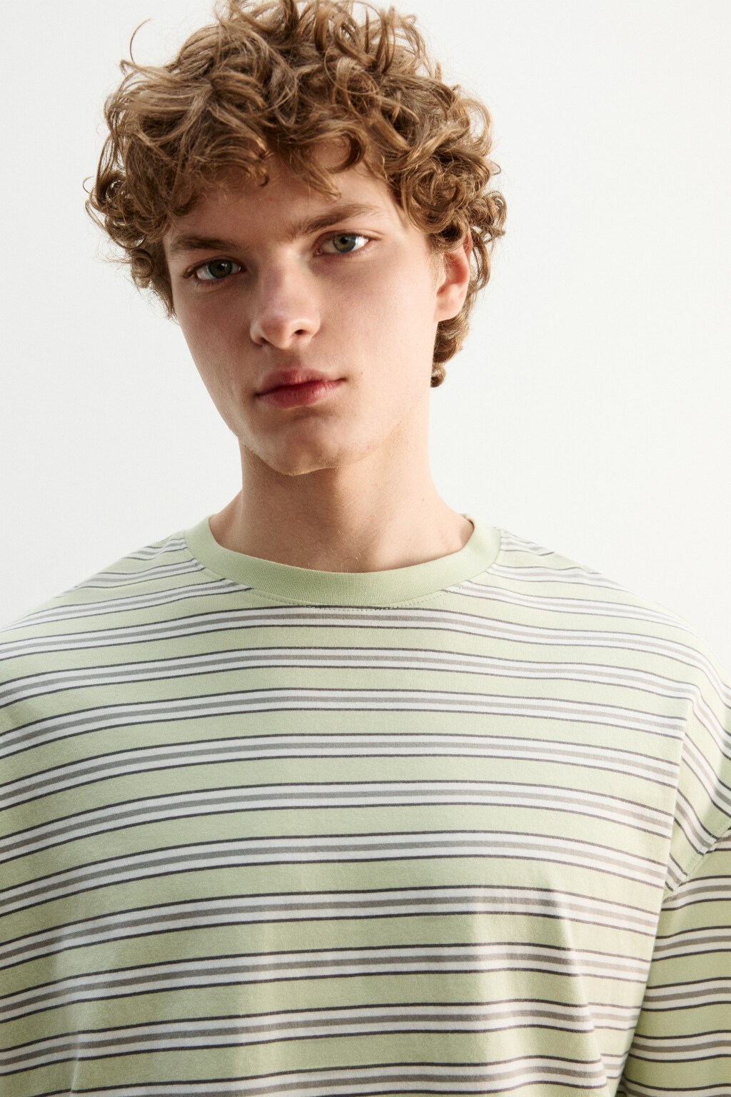 Лонгслив хлопковый прямой в полоску - цвет зеленый - 5