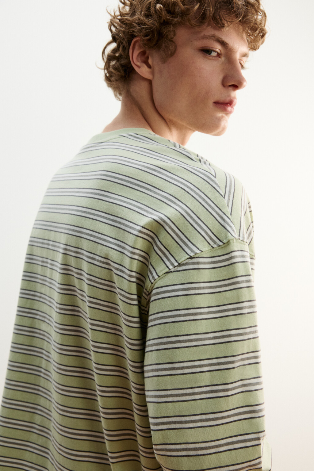 Лонгслив хлопковый прямой в полоску - цвет зеленый - 6