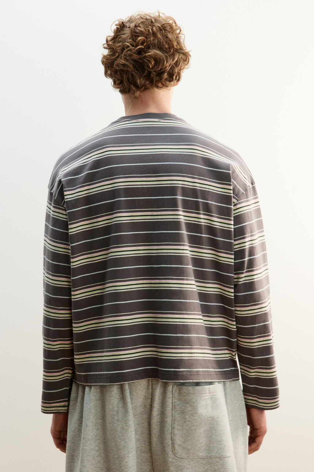 Лонгслив хлопковый прямой в полоску - цвет мультиколор - 4