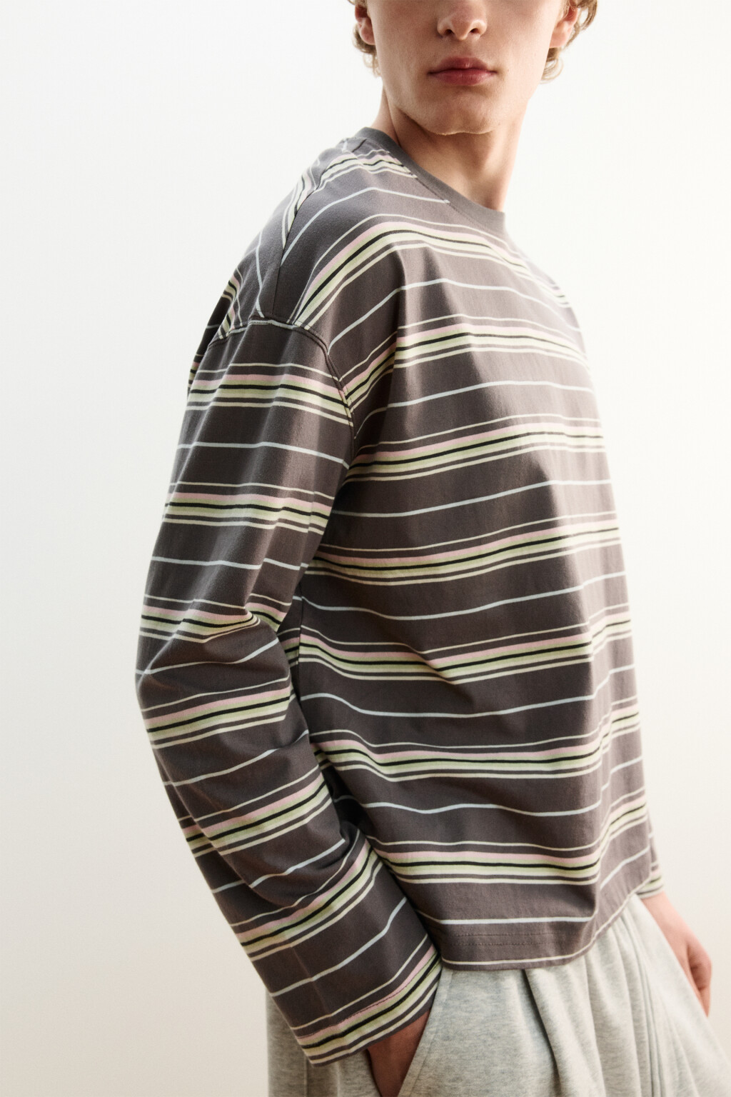 Лонгслив хлопковый прямой в полоску - цвет мультиколор - 7
