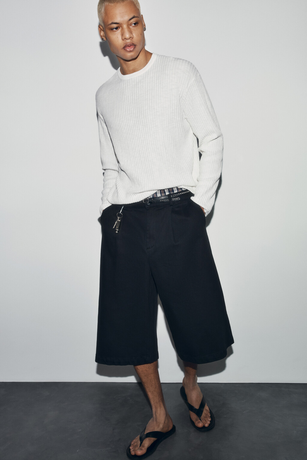 Лонгслив хлопковый вязаный прямой - цвет белый - 2