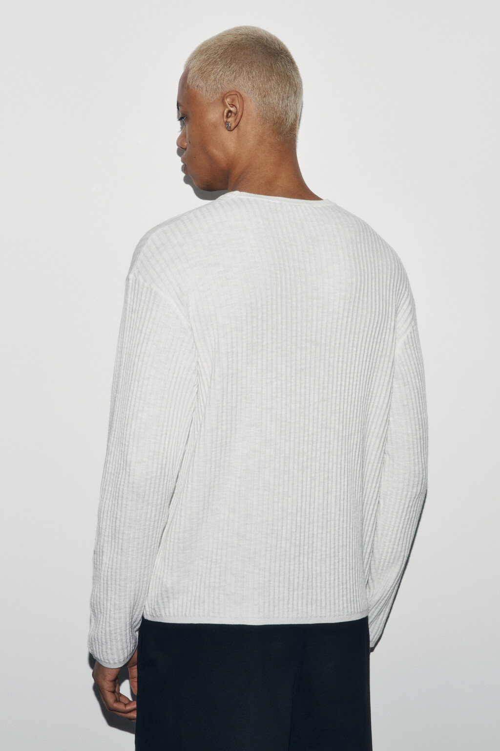 Лонгслив хлопковый вязаный прямой - цвет белый - 5
