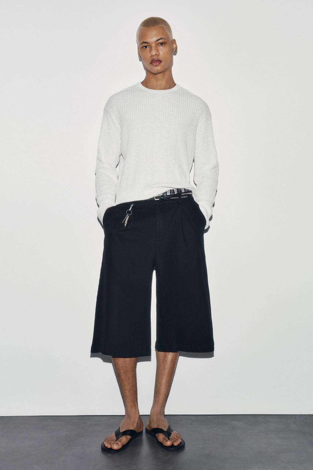 Лонгслив хлопковый вязаный прямой - цвет белый - 6