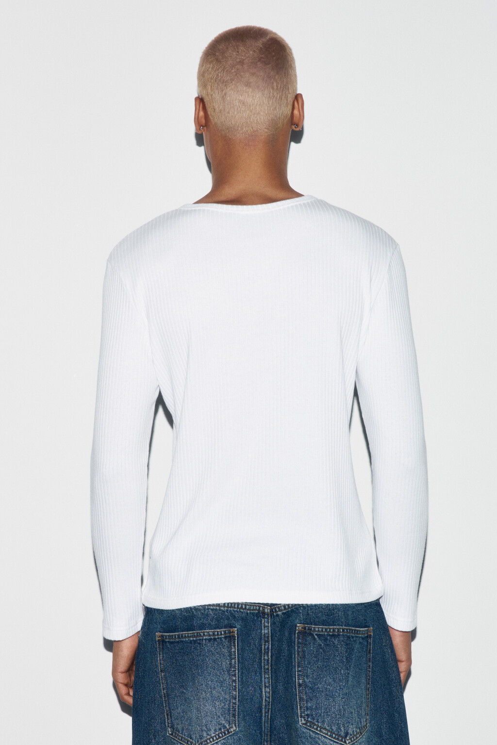 Лонгслив хенли облегающий в рубчик - цвет белый - 4