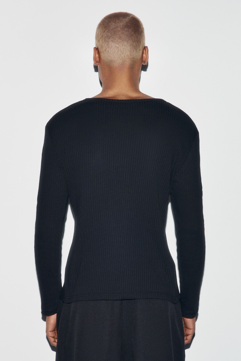 Лонгслив хенли облегающий в рубчик - цвет черный - 3