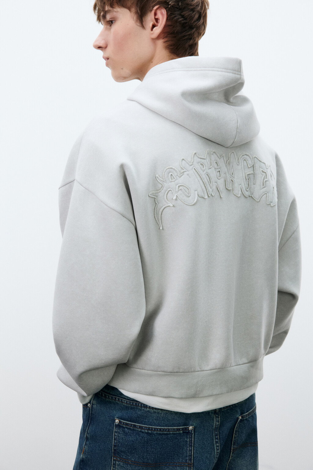Худи из футера с капюшоном и вышивкой - цвет серый - 1