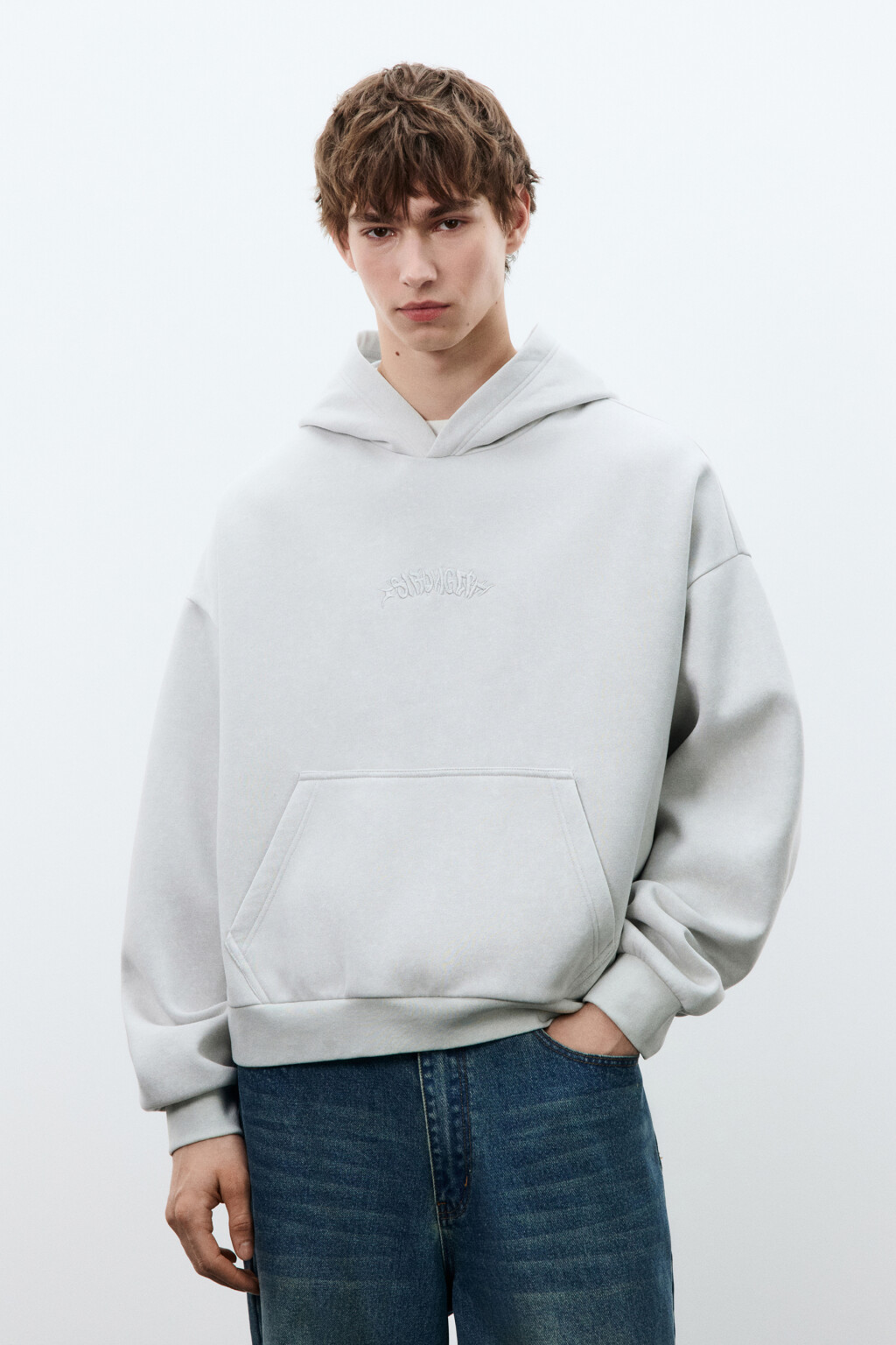 Худи из футера с капюшоном и вышивкой - цвет серый - 2